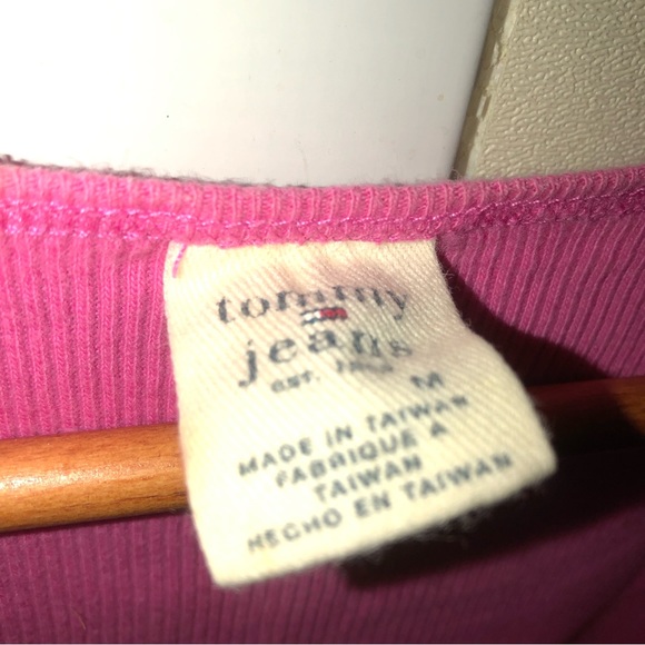 #1261 Tommy Hilfiger jean pink  fuchsia striped tank top sequins TH letters Med. - Picture 3 of 4
